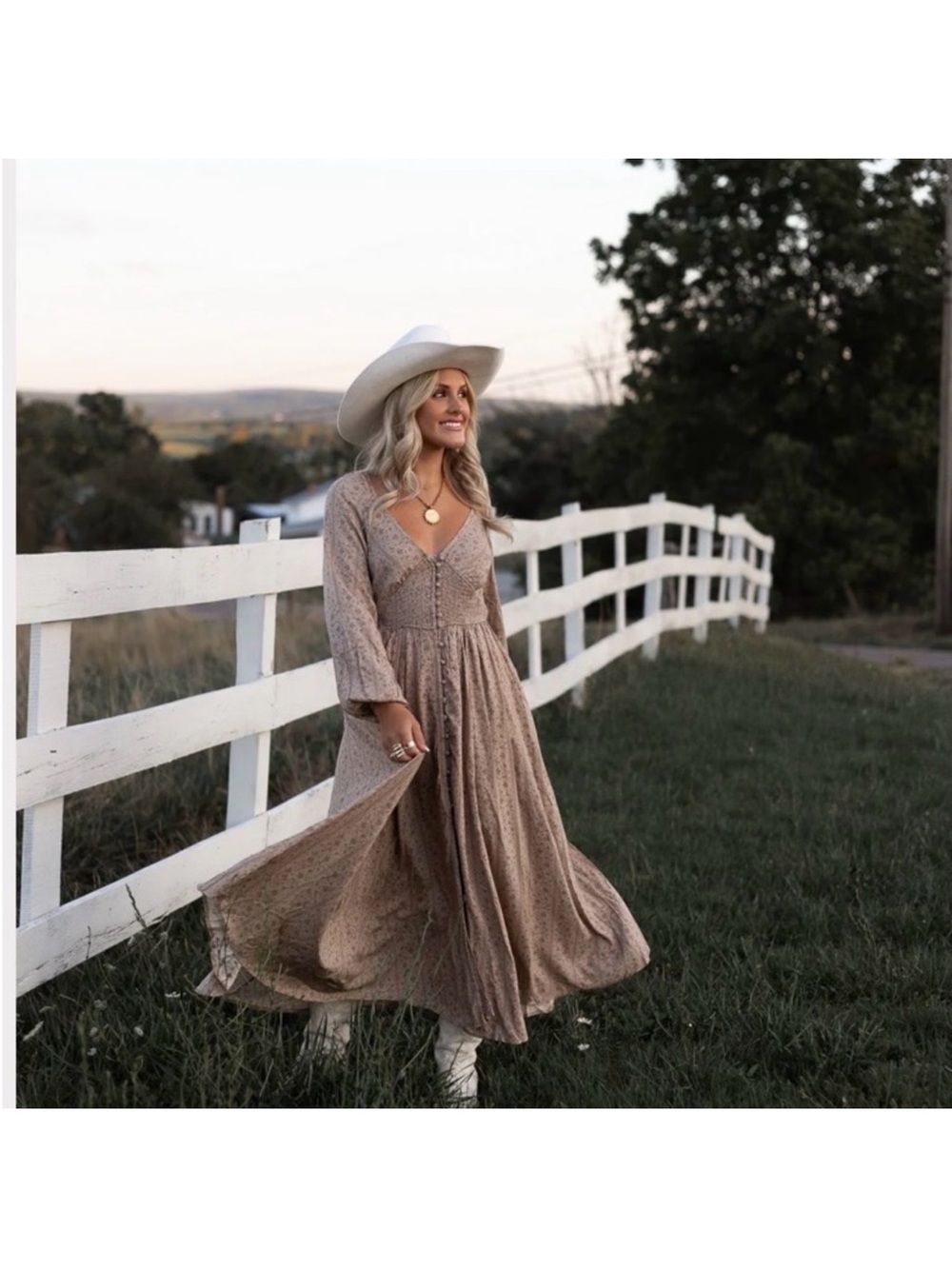 Boho Long Sleeve Maxi Dress in Taupe